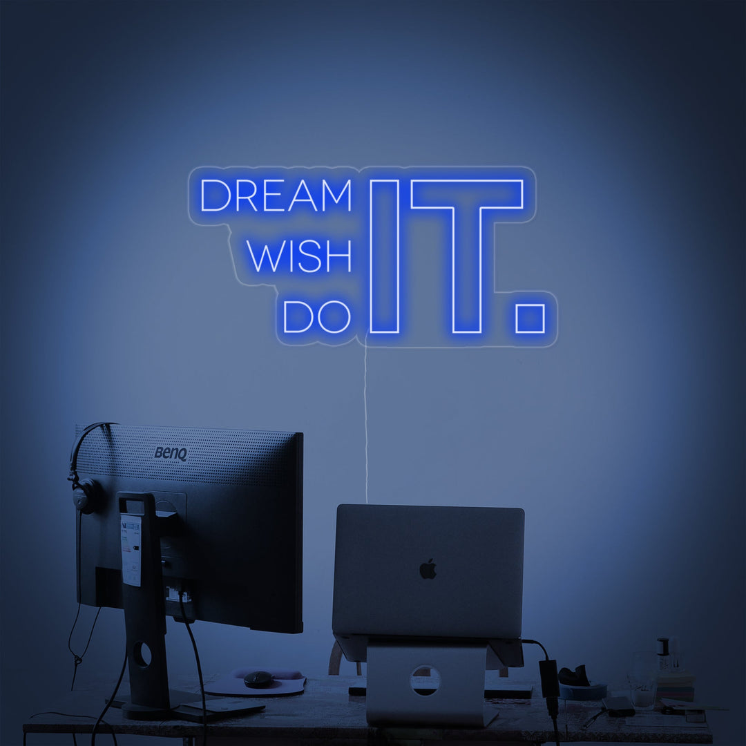 "Dream It Wish It Do It, Kuntosali Sisustus, Kuntosali Lainauksia, Fitness Lainauksia, Workout Lainauksia" Neonkyltti