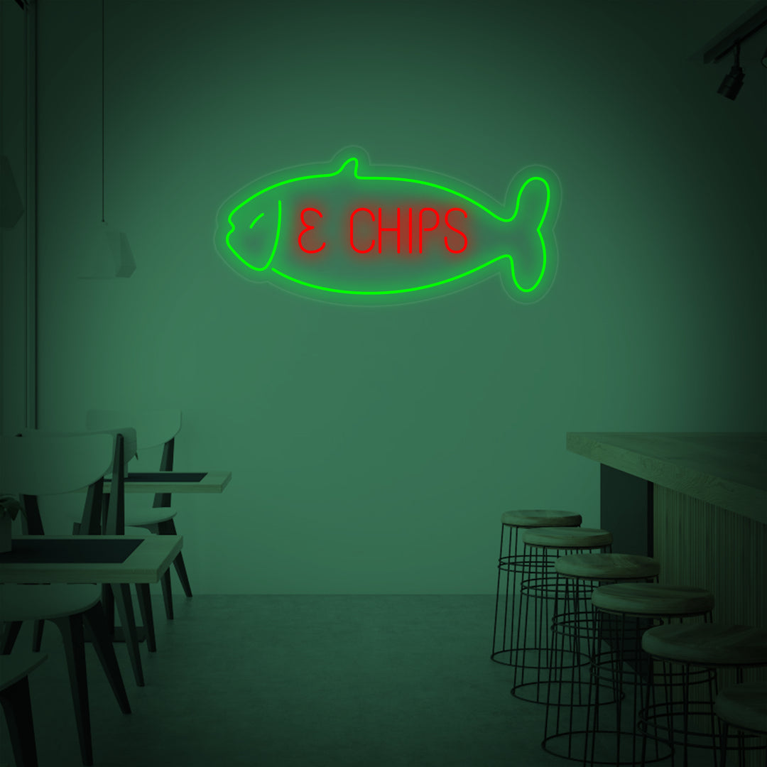 "Fish & Chips, kala" Neonkyltti
