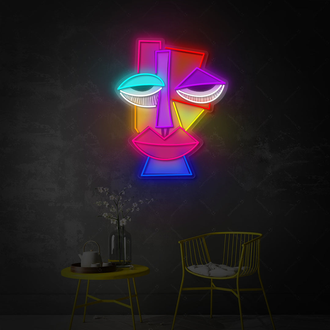 "Abstrakti Picasson kasvot" Neonkyltti