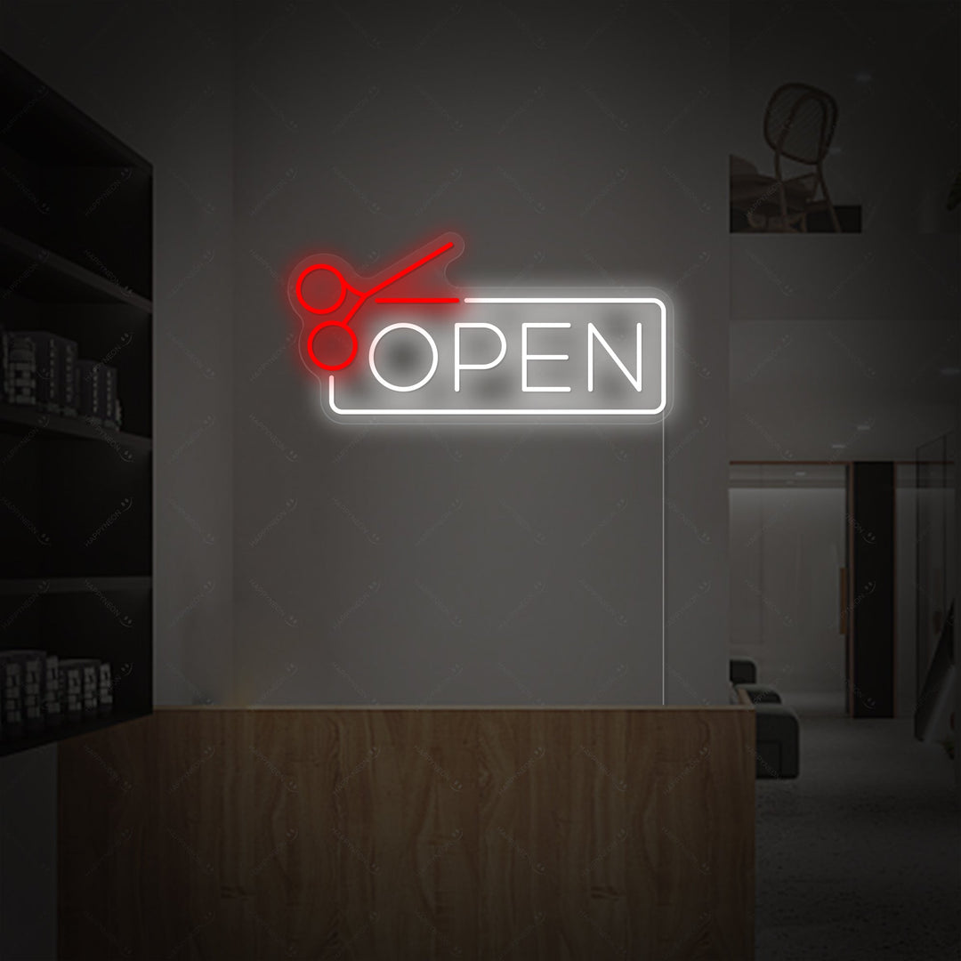 "Barbershop open" Neonkyltti