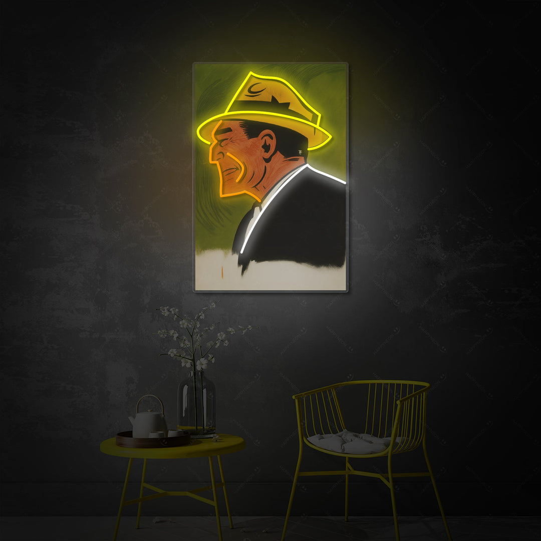 "Sarjakuva-mafiapomo" Neonkyltti