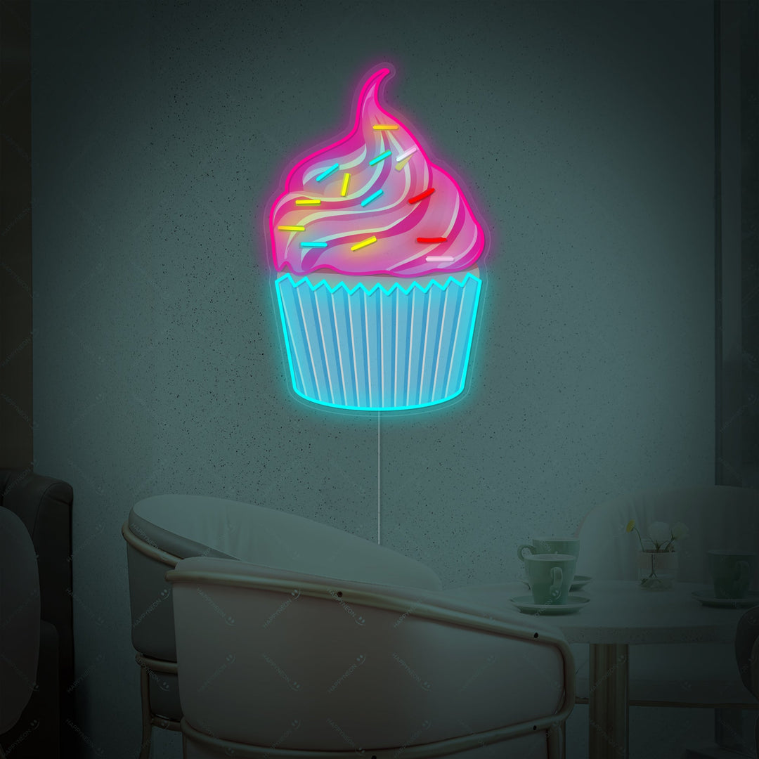 "Cupcake värikkäillä ripotteluilla" Neonkyltti