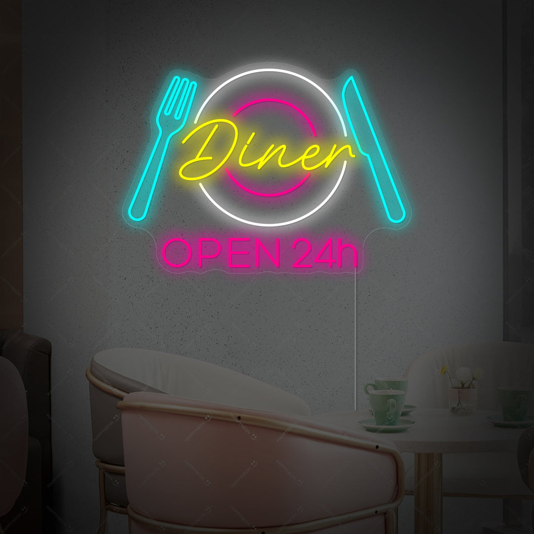 "Dinner Open 24h" Neonkyltti
