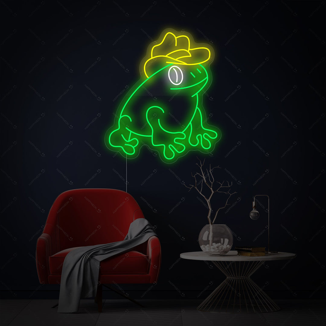 "Sammakko Cowboy-hatun kanssa" Neonkyltti