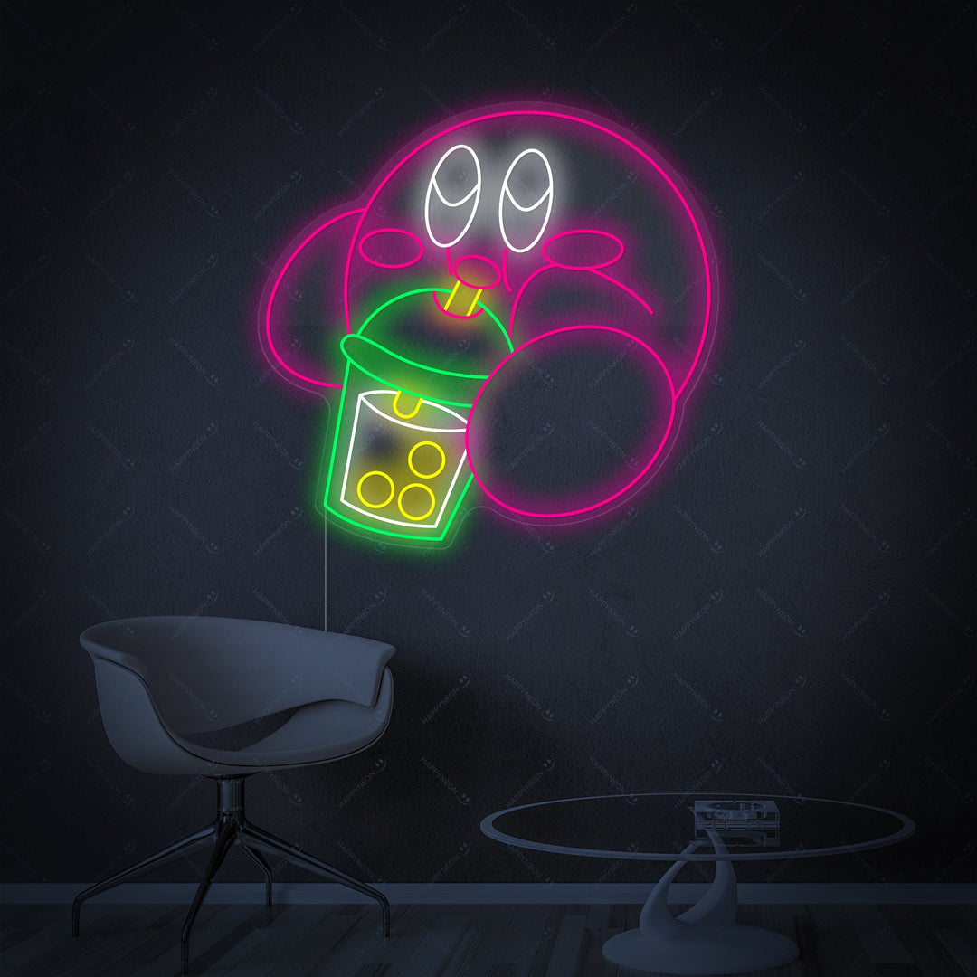 "Kirby juo Boba teetä" Neonkyltti