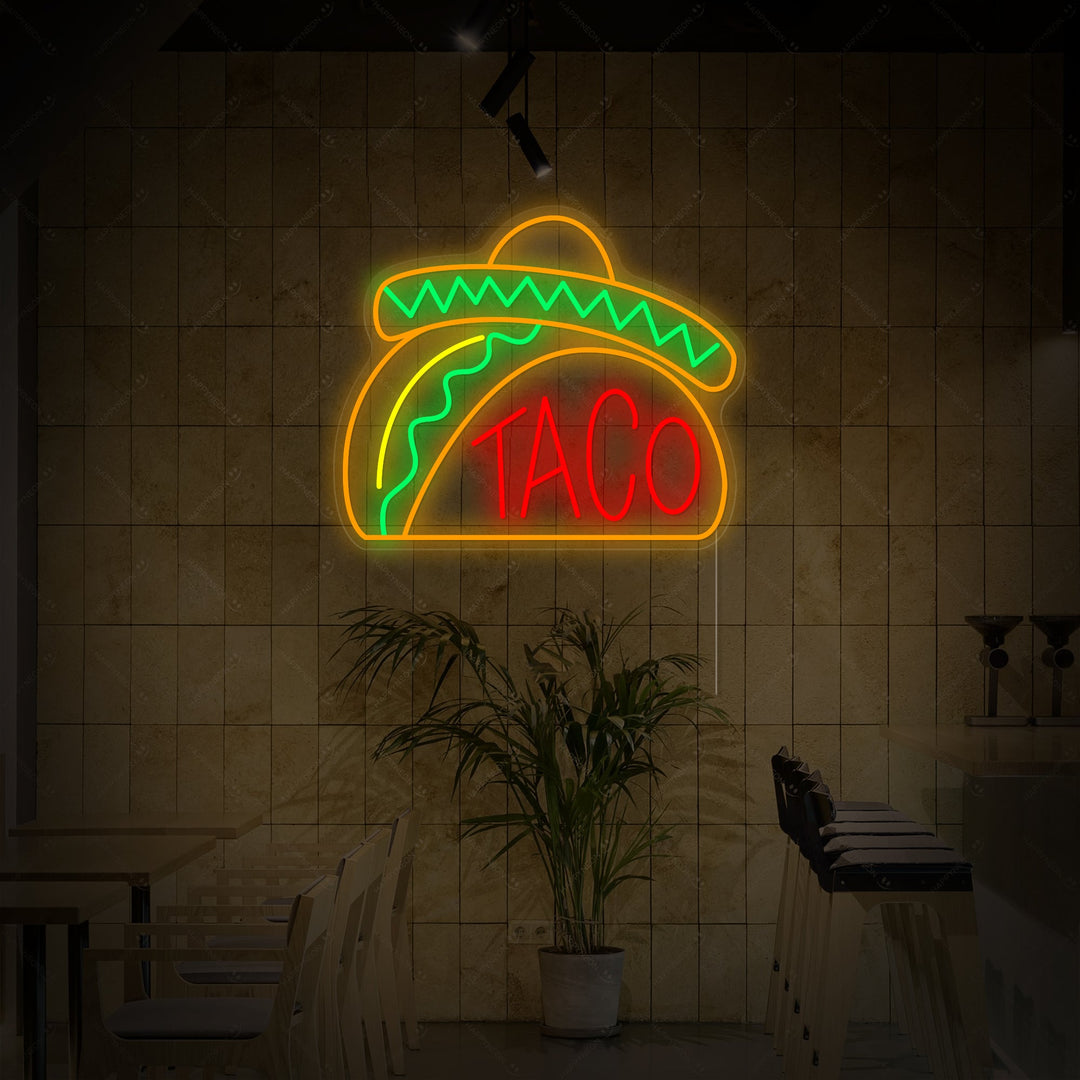 "Meksikolainen hattu-taco" Neonkyltti