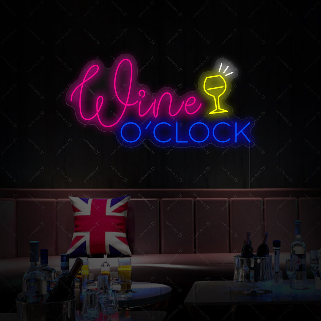 "Wine O'clock" Neonkyltti
