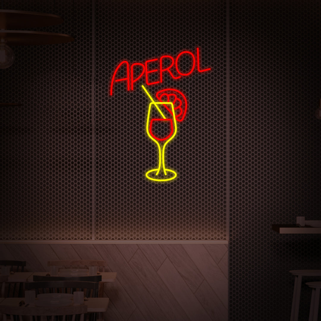 "Aperol Baari Ja Lasimuki" Neonkyltti