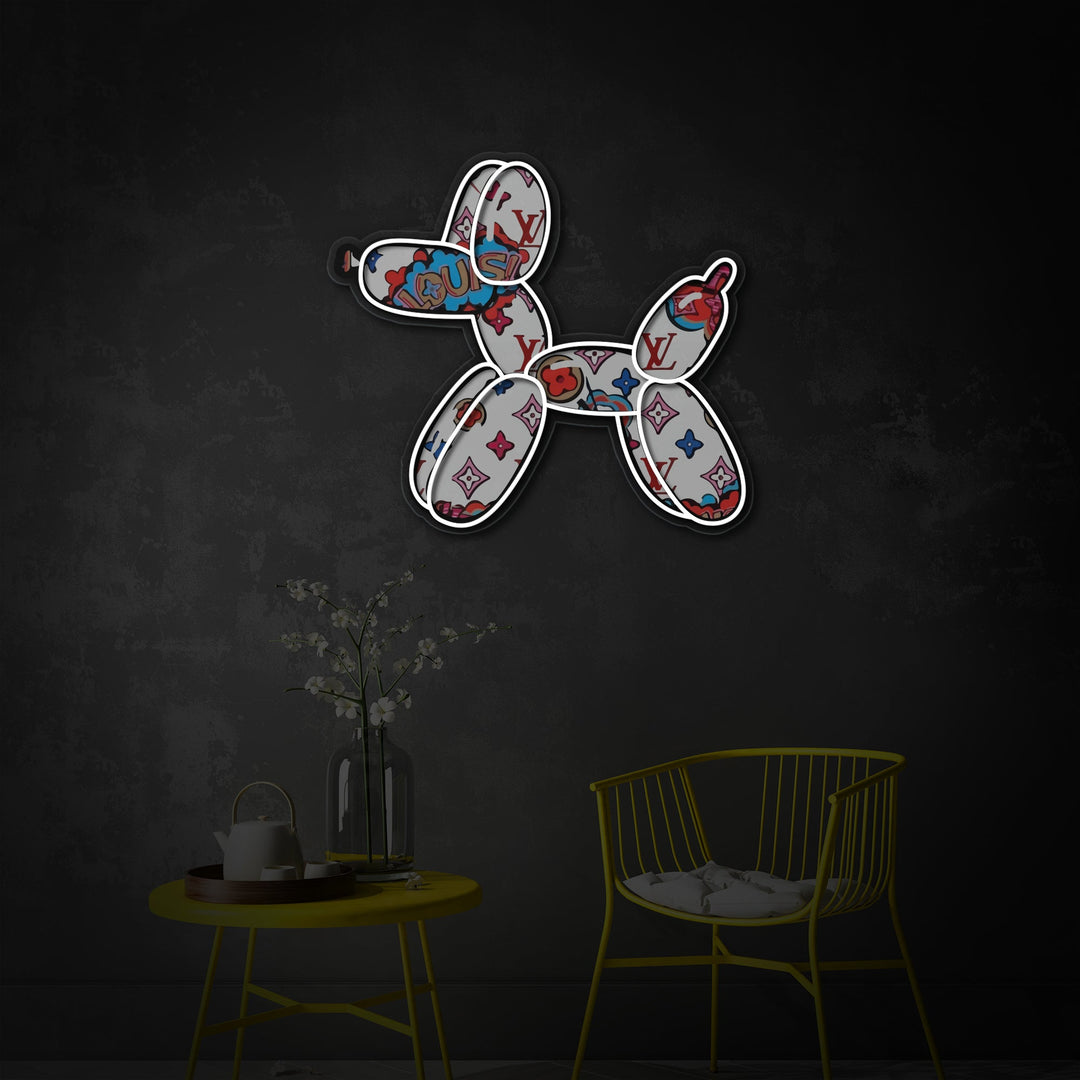 "Ilmapallokoiran ylellisyys" UV-tulostettu LED-neonkyltti