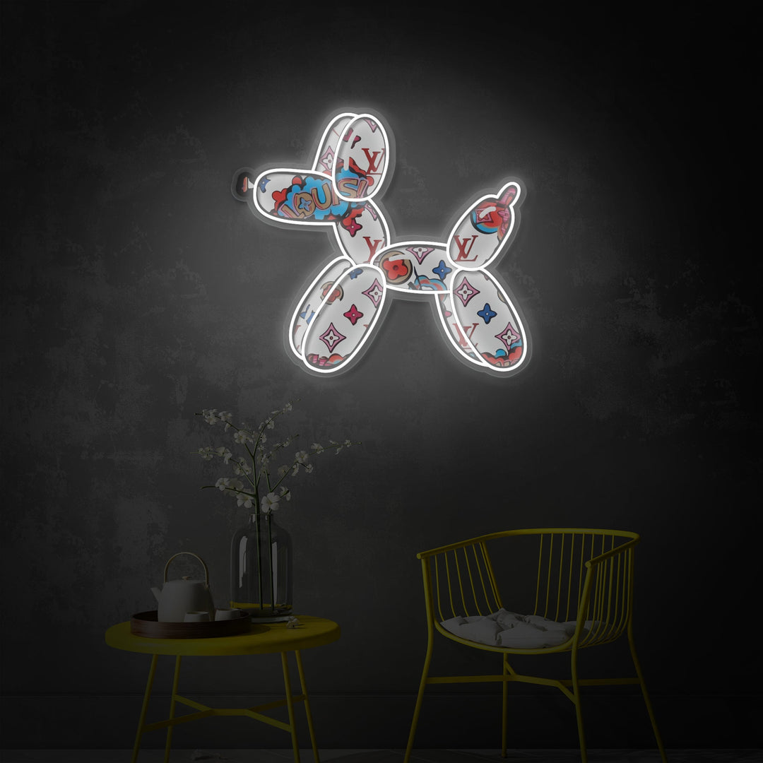 "Ilmapallokoiran ylellisyys" UV-tulostettu LED-neonkyltti