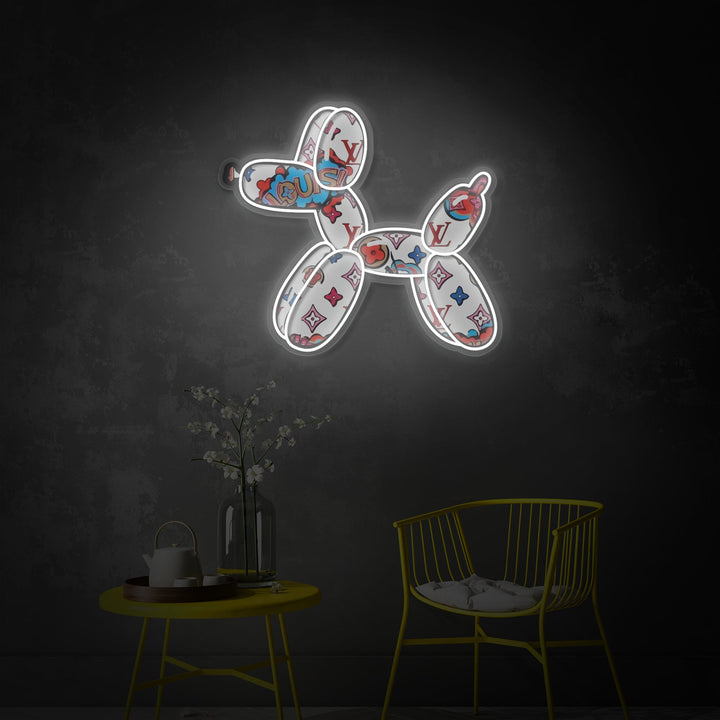 "Ilmapallokoiran ylellisyys" UV-tulostettu LED-neonkyltti