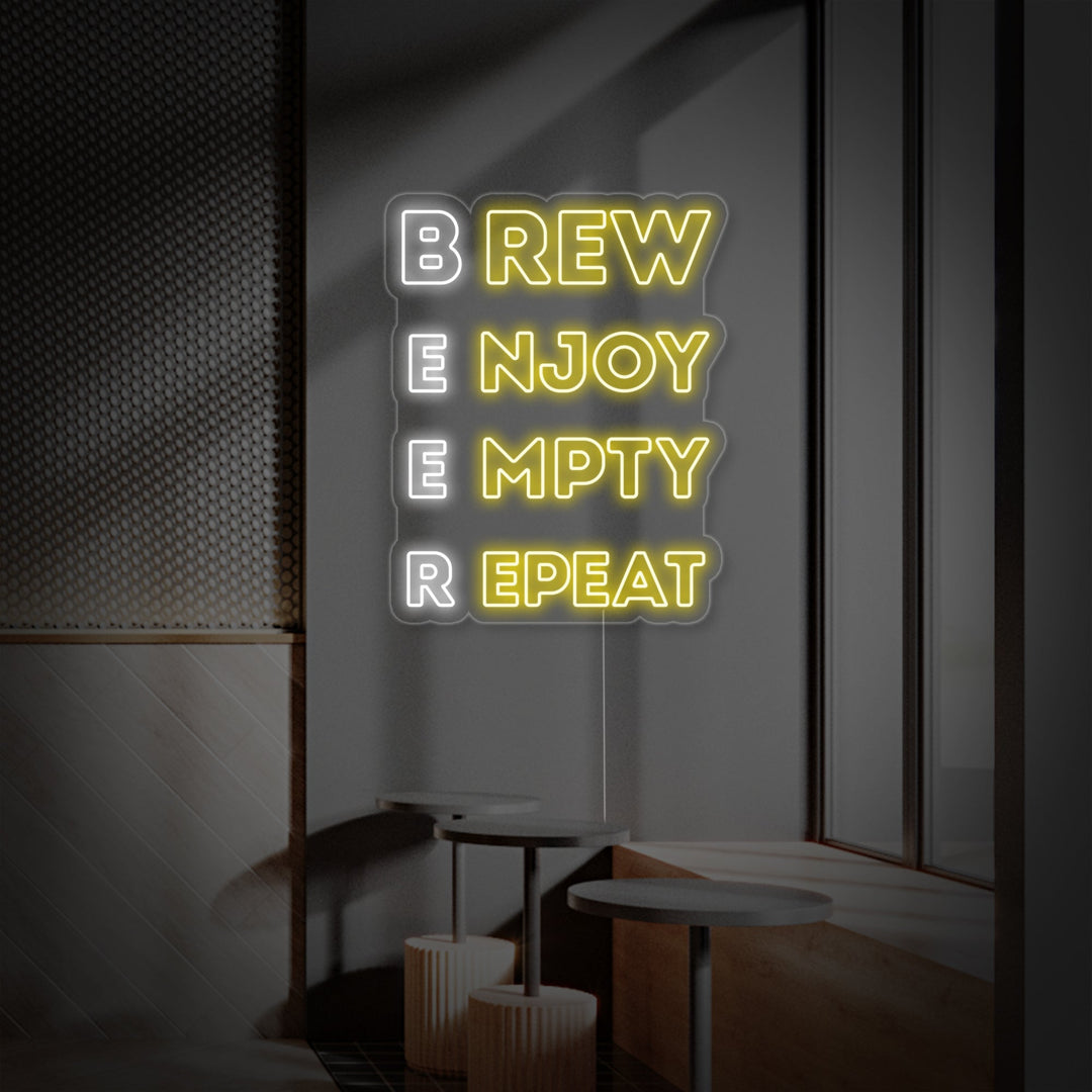 "Brew Enjoy Empty Repeat Beer Baari" Neonkyltti