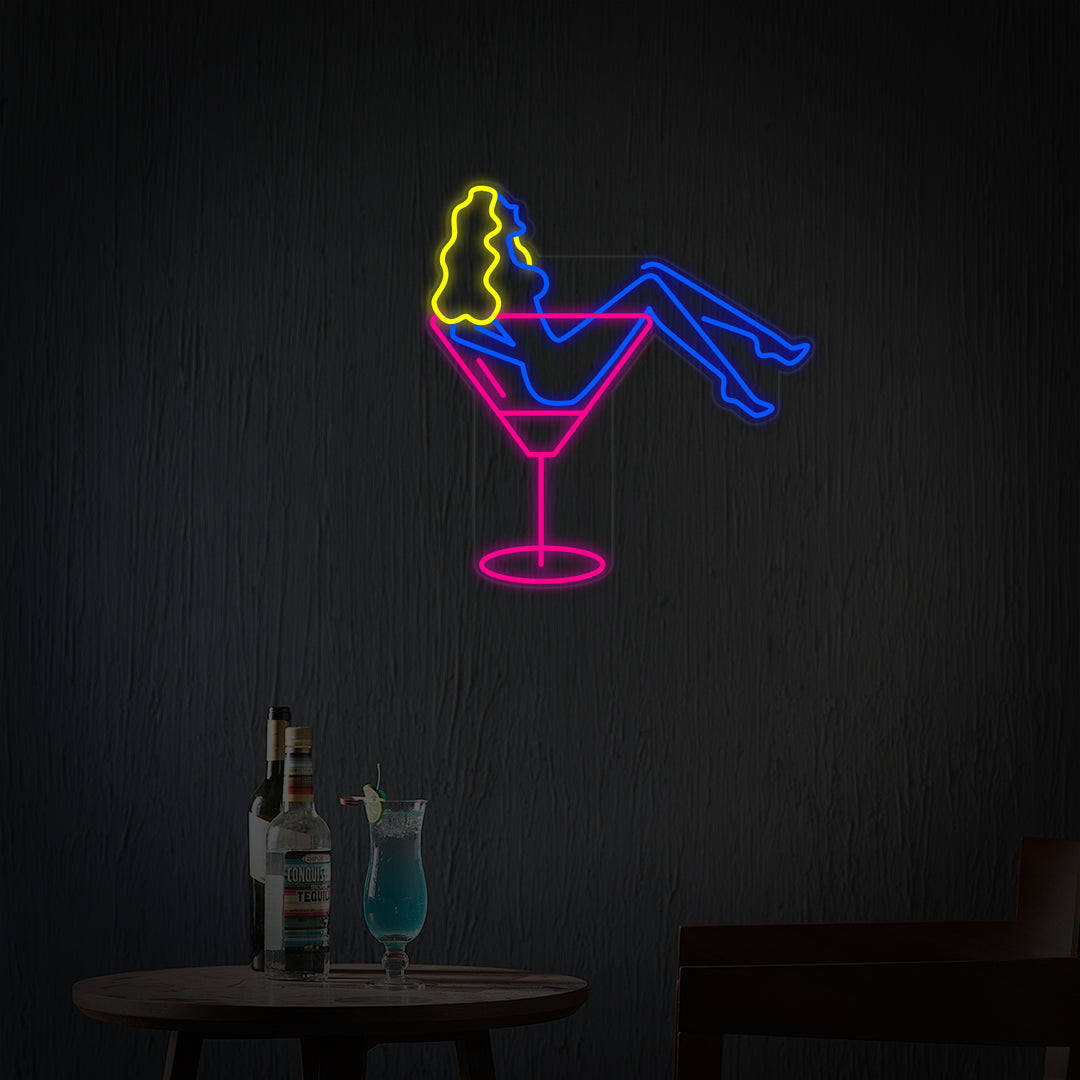 "Burlesque Nights Nainen Ja Cocktail-Lasi" Neonkyltti