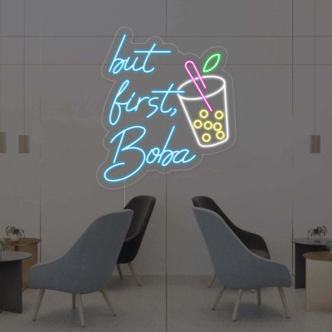 "Kuppi, But First Boba" Neonkyltti