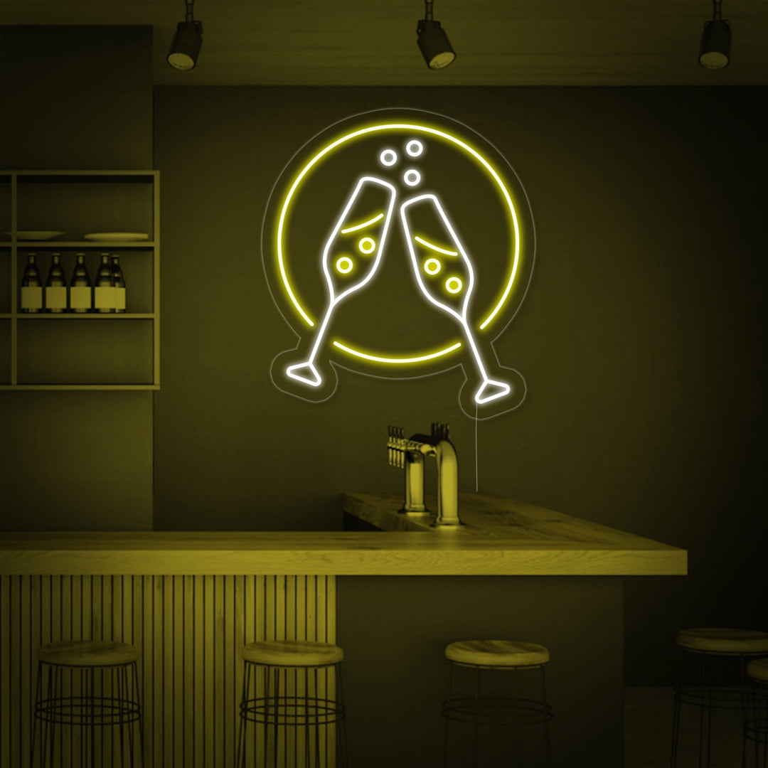 "Samppanjalasit, Kippis" Neonkyltti