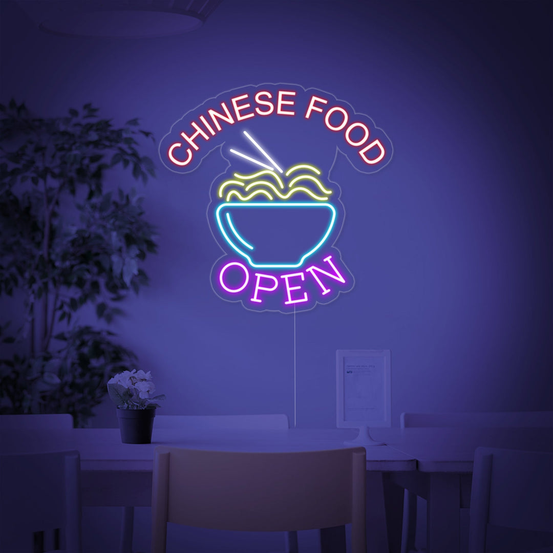"Chinese Food Open, Nuudelit" Neonkyltti
