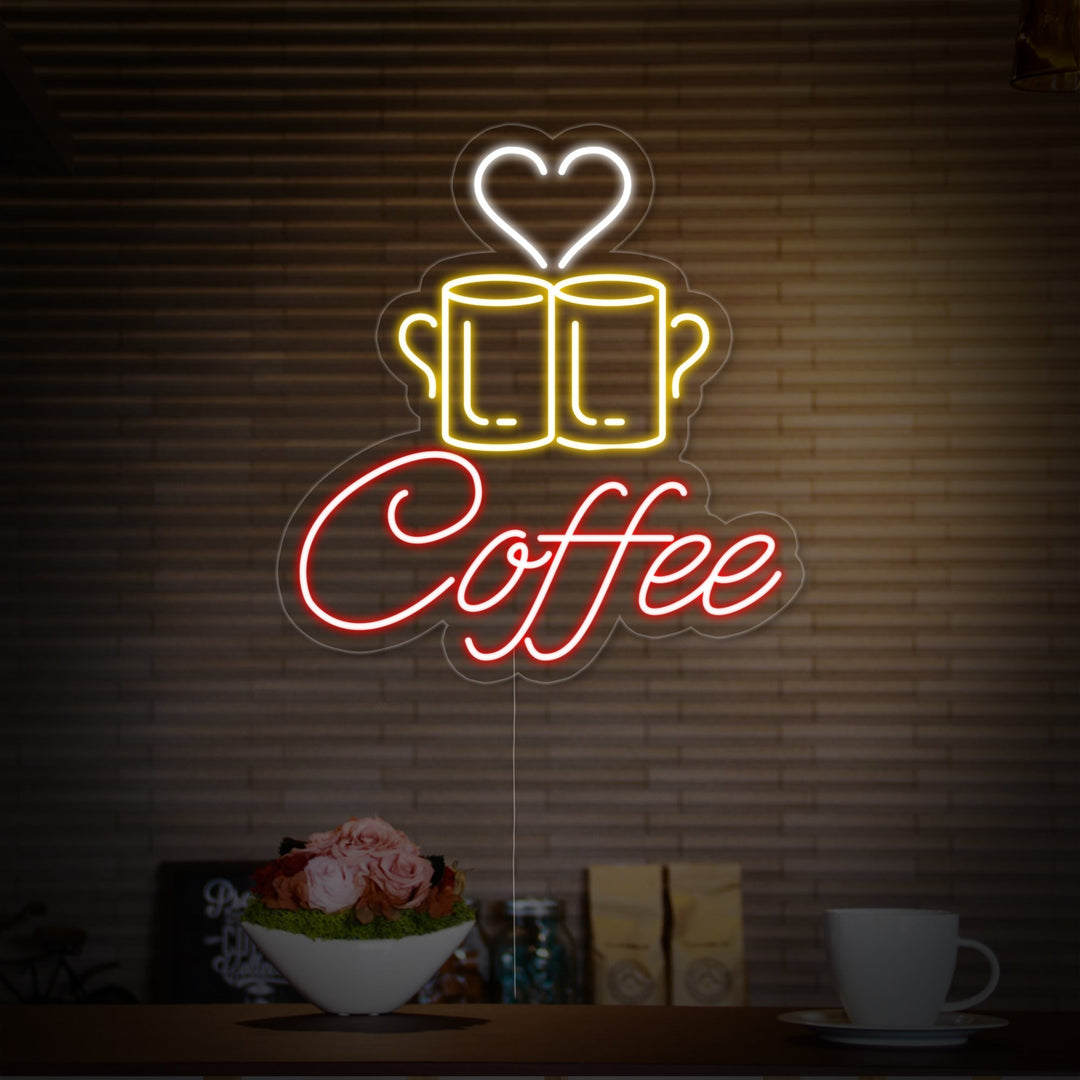 "Yksi pariskunta mukeja, Coffee" Neonkyltti