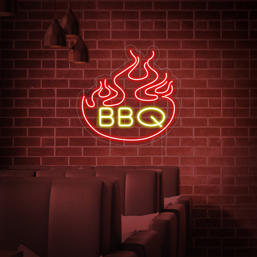 "Liekit, BBQ" Neonkyltti
