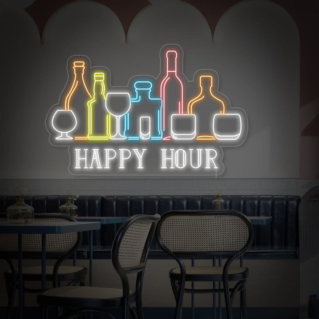 "Happy Hour Baari Viinipullot" Neonkyltti