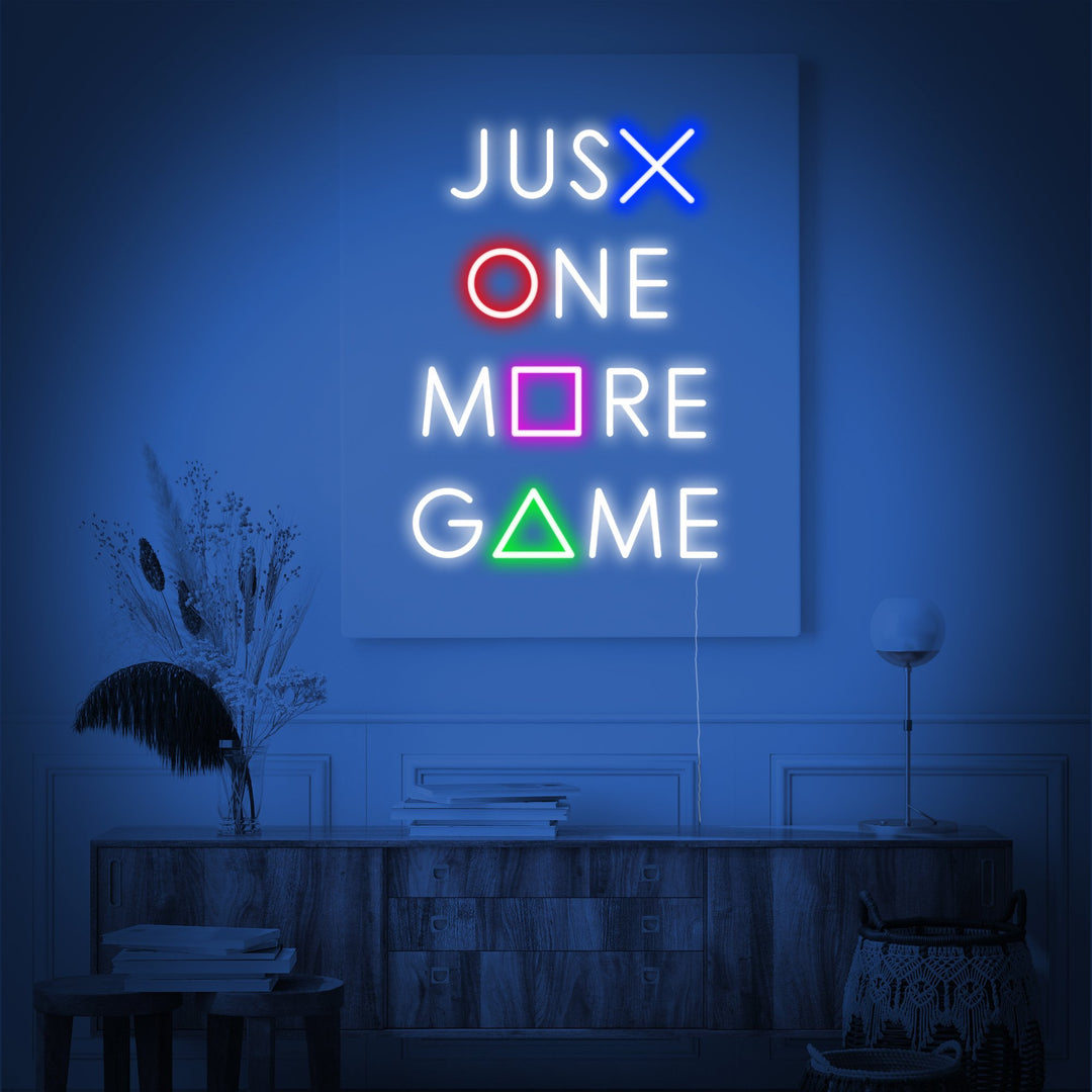 "Just One More Game, Pelaamisen Sisustus" Neonkyltti