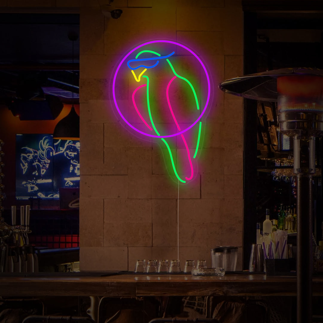 "Papukaija TIKI Bar" Neonkyltti