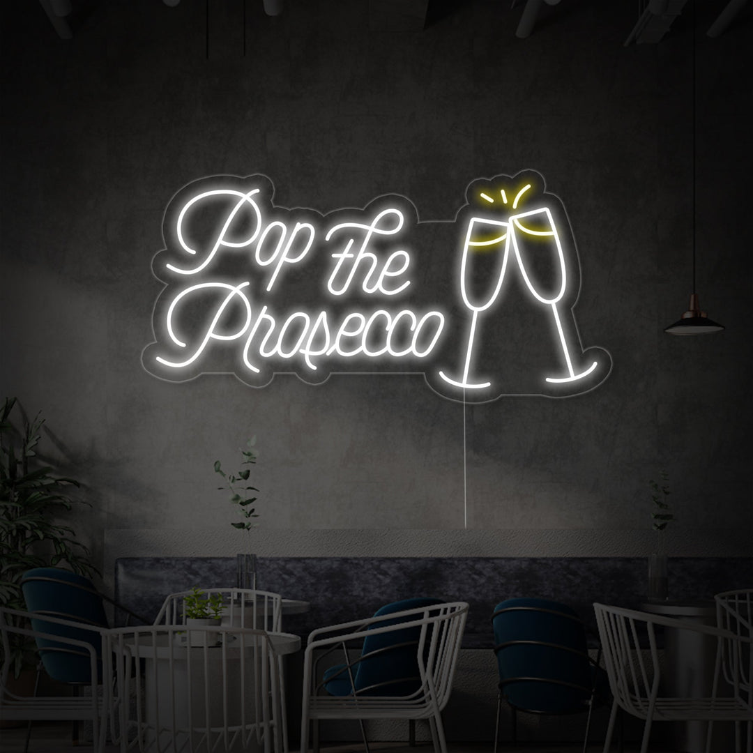 "Pop The Prosecco Olutbaari" Neonkyltti