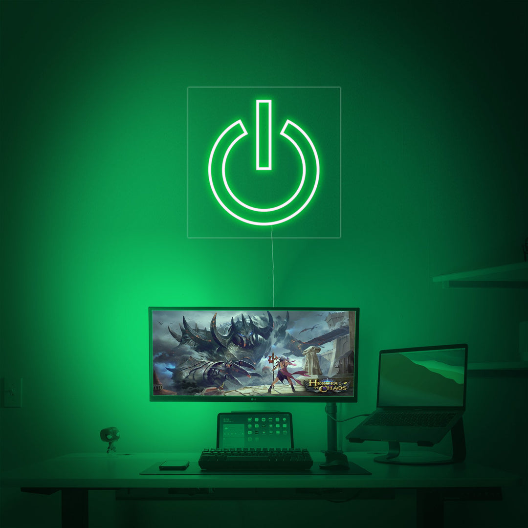 "Power Button, Pelihuoneen Sisustus" Neonkyltti
