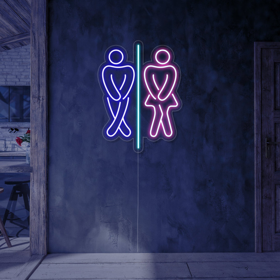 "WC, poika, tyttö, WC" Neonkyltti