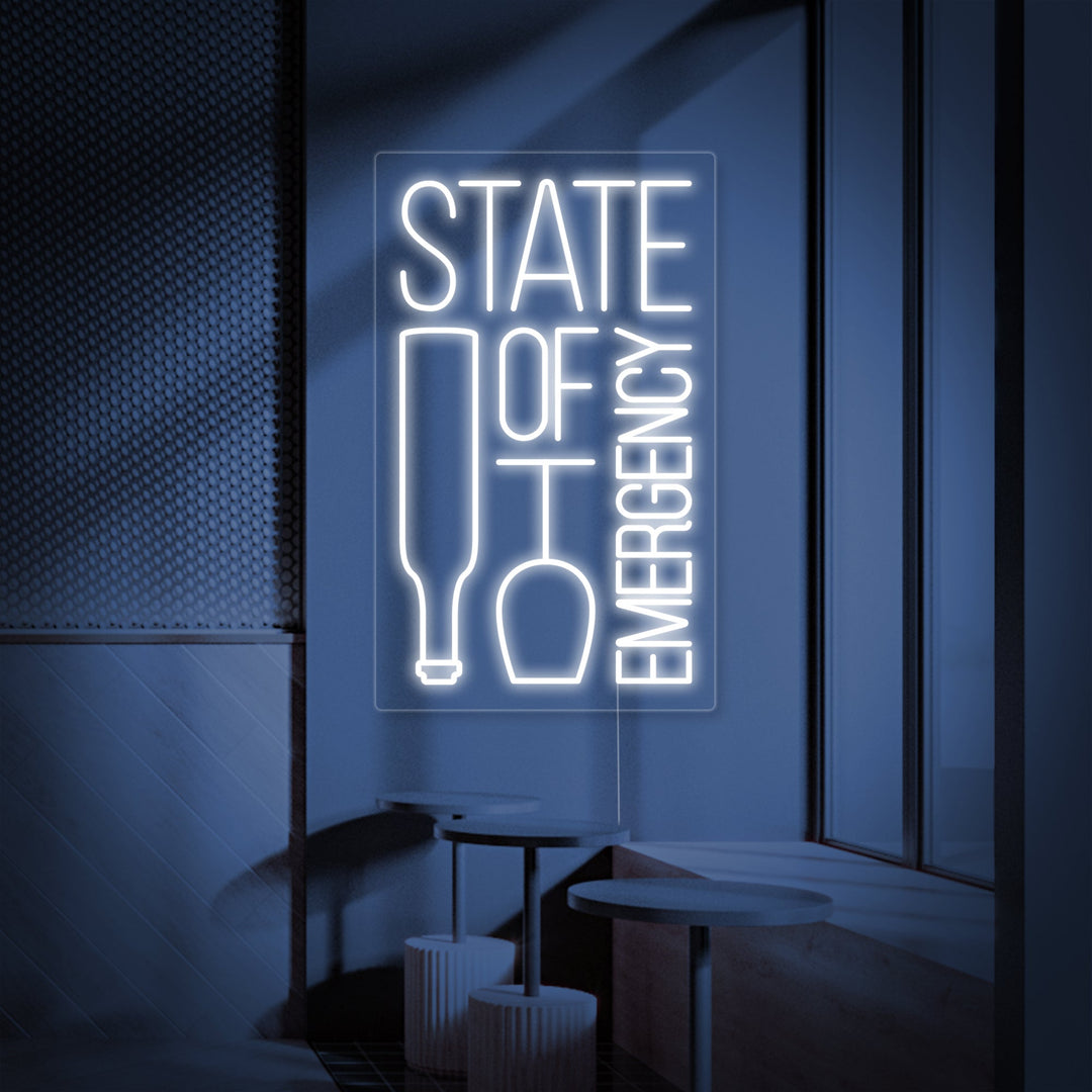 "State of Emergency, Viinipullo, Bar" Neonkyltti