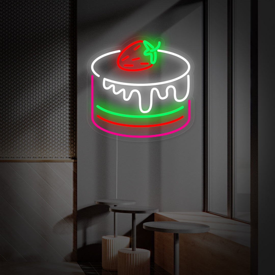 "Mansikka Kakku Kahvila Leipomo" Neonkyltti