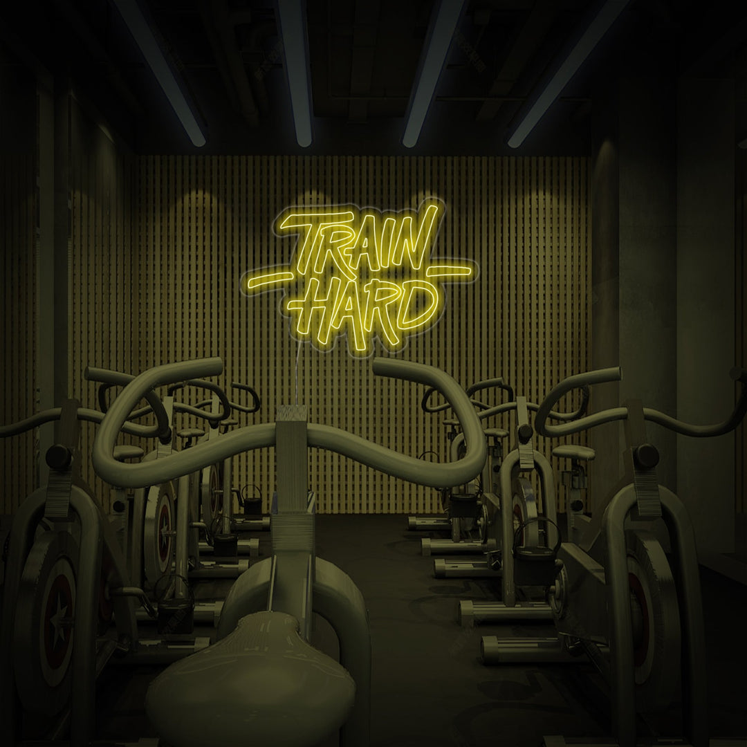 "Train Hard, Kuntosali Sisustus, Kuntosali Lainauksia, Fitness Lainauksia, Workout Lainauksia, Treenaus Lainauksia" Neonkyltti