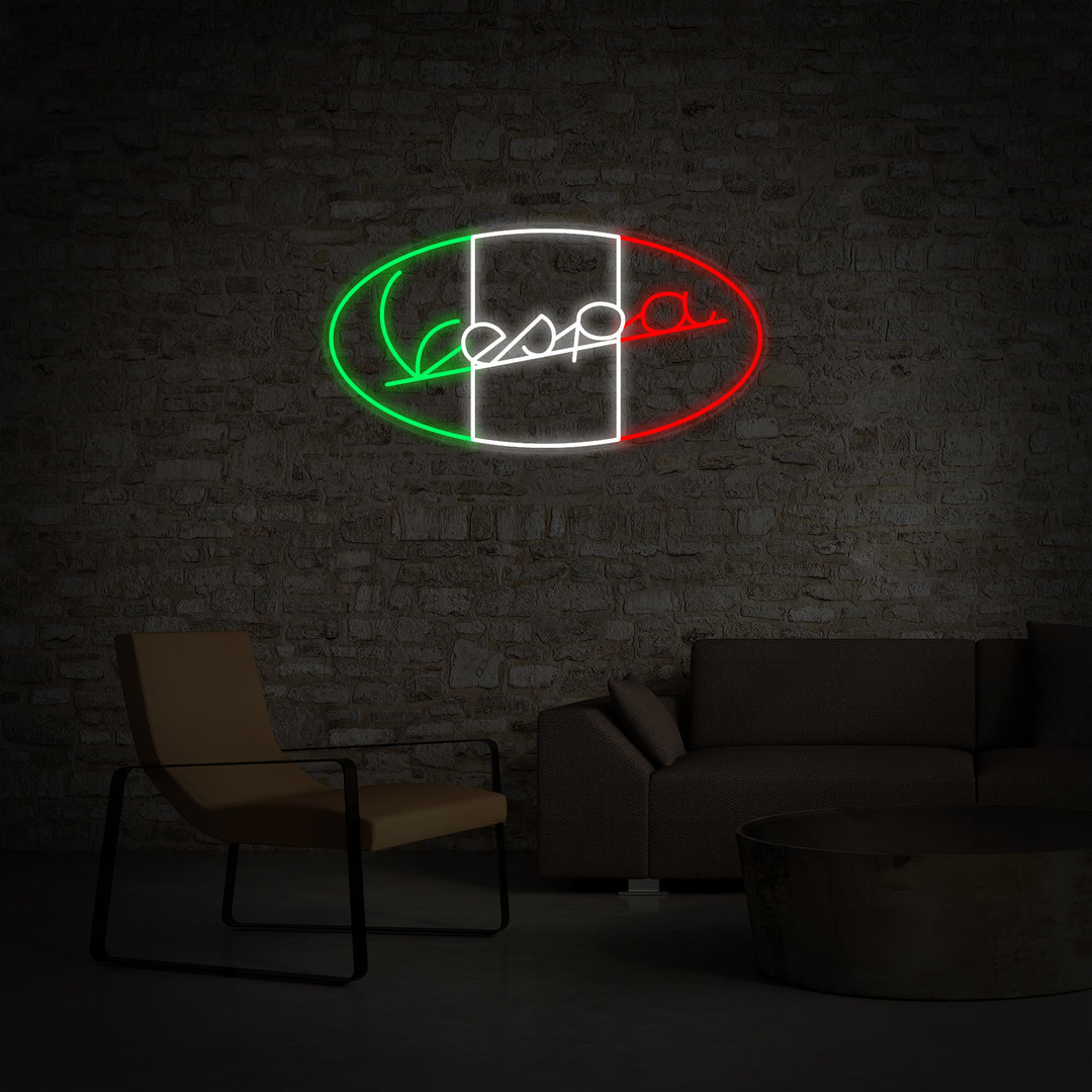 "Vespa Italialainen Moottoripyörä Logo" Neonkyltti