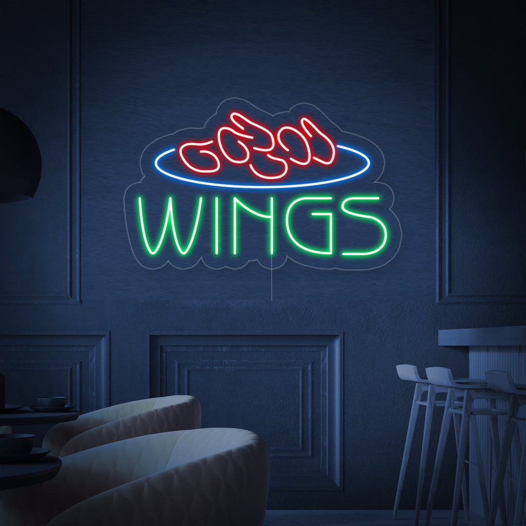 "Wings, Ruoka" Neonkyltti