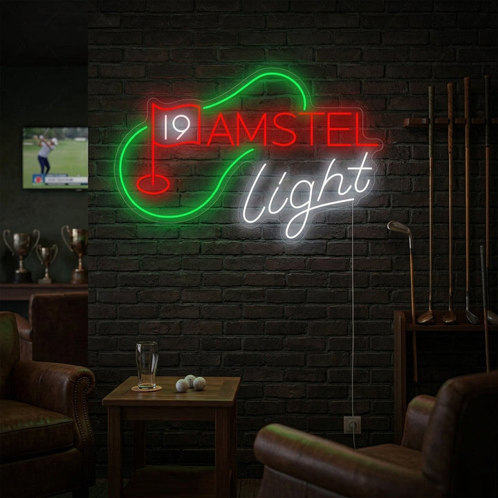 "19. reikä Golf olutta" Neonkyltti