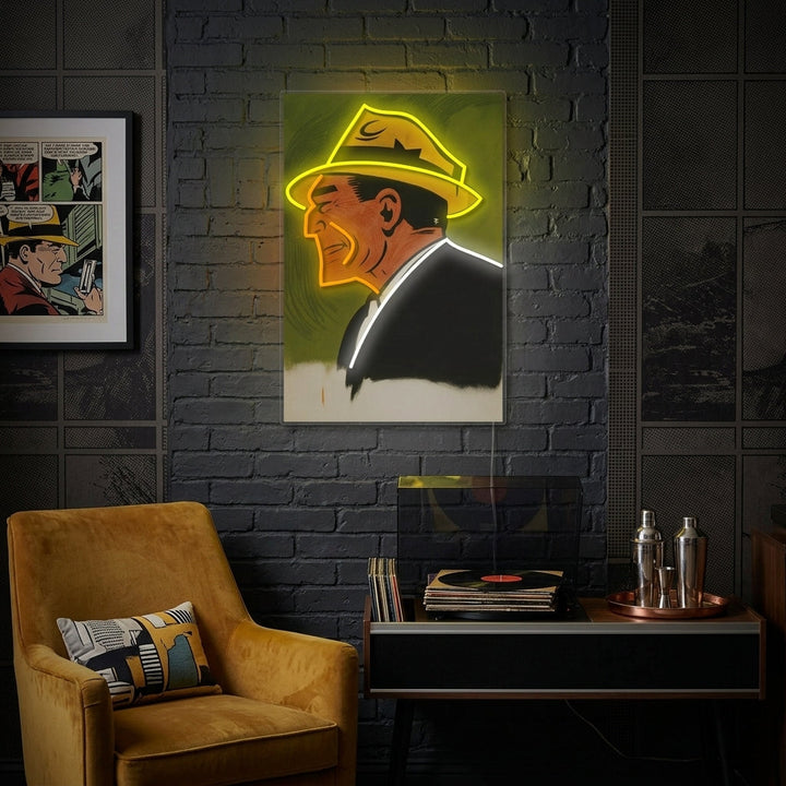 "Sarjakuva-mafiapomo" Neonkyltti