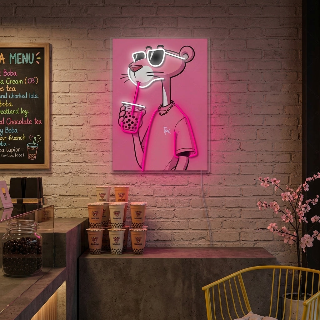 "Cool Panther Boba Vibes" Neonkyltti