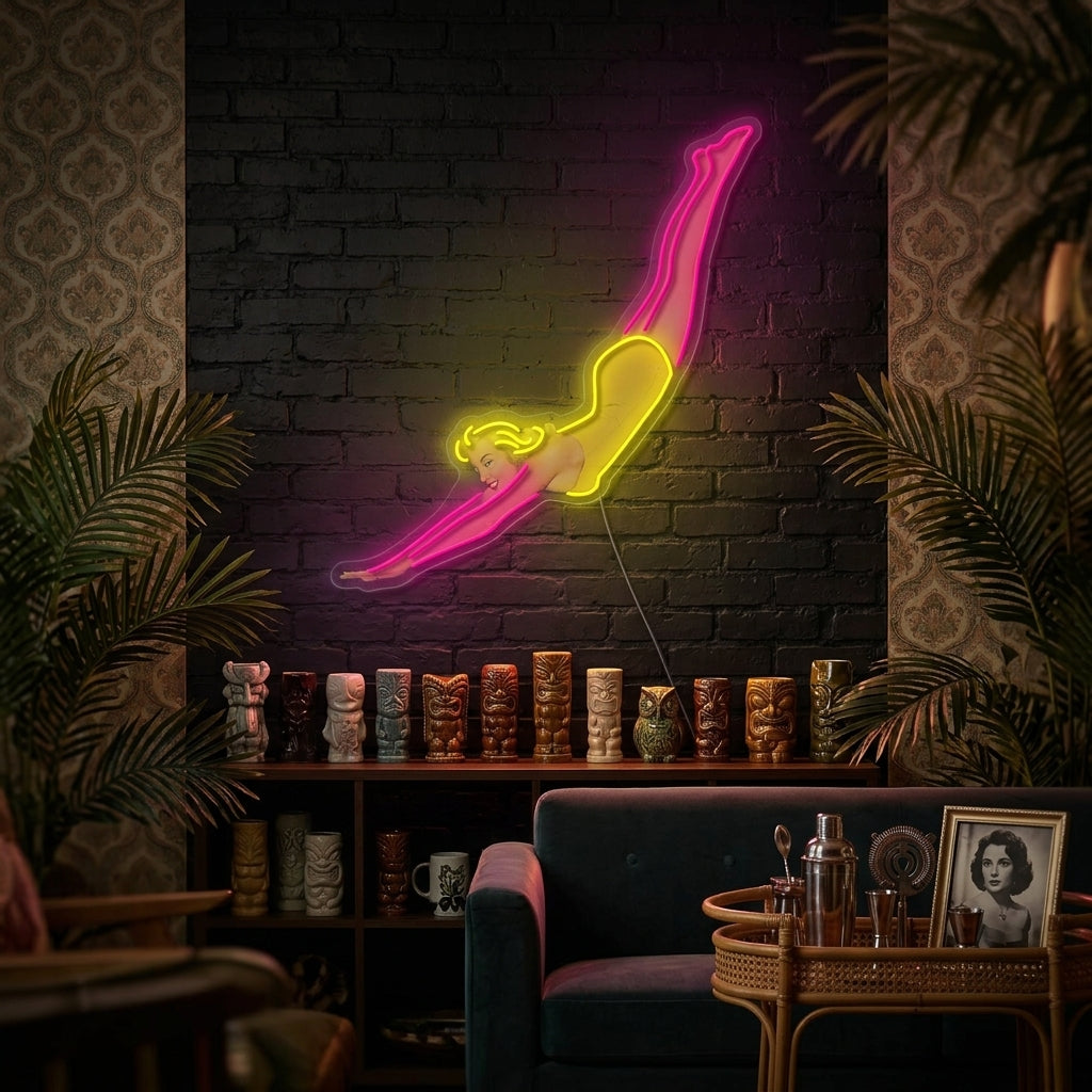 "Retro-sukellusnainen" Neonkyltti