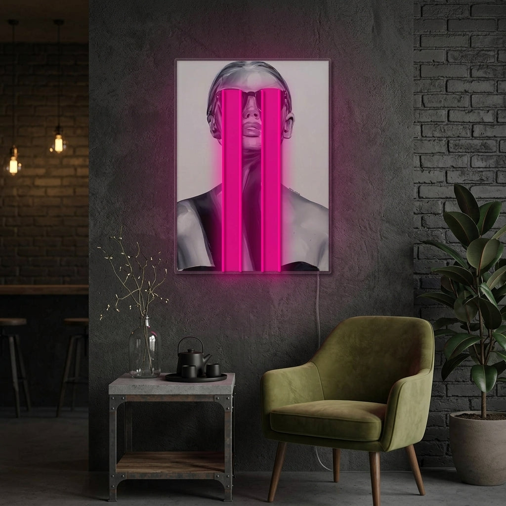"Naamioitu muusa" Neonkyltti