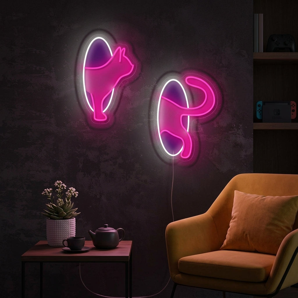 "Kissa portaalissa" Neonkyltti