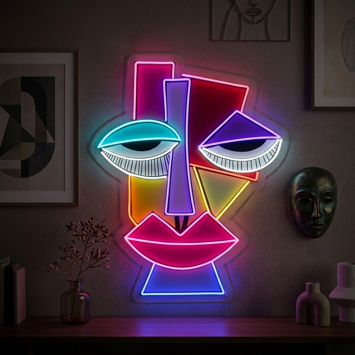 "Abstrakti Picasson kasvot" Neonkyltti
