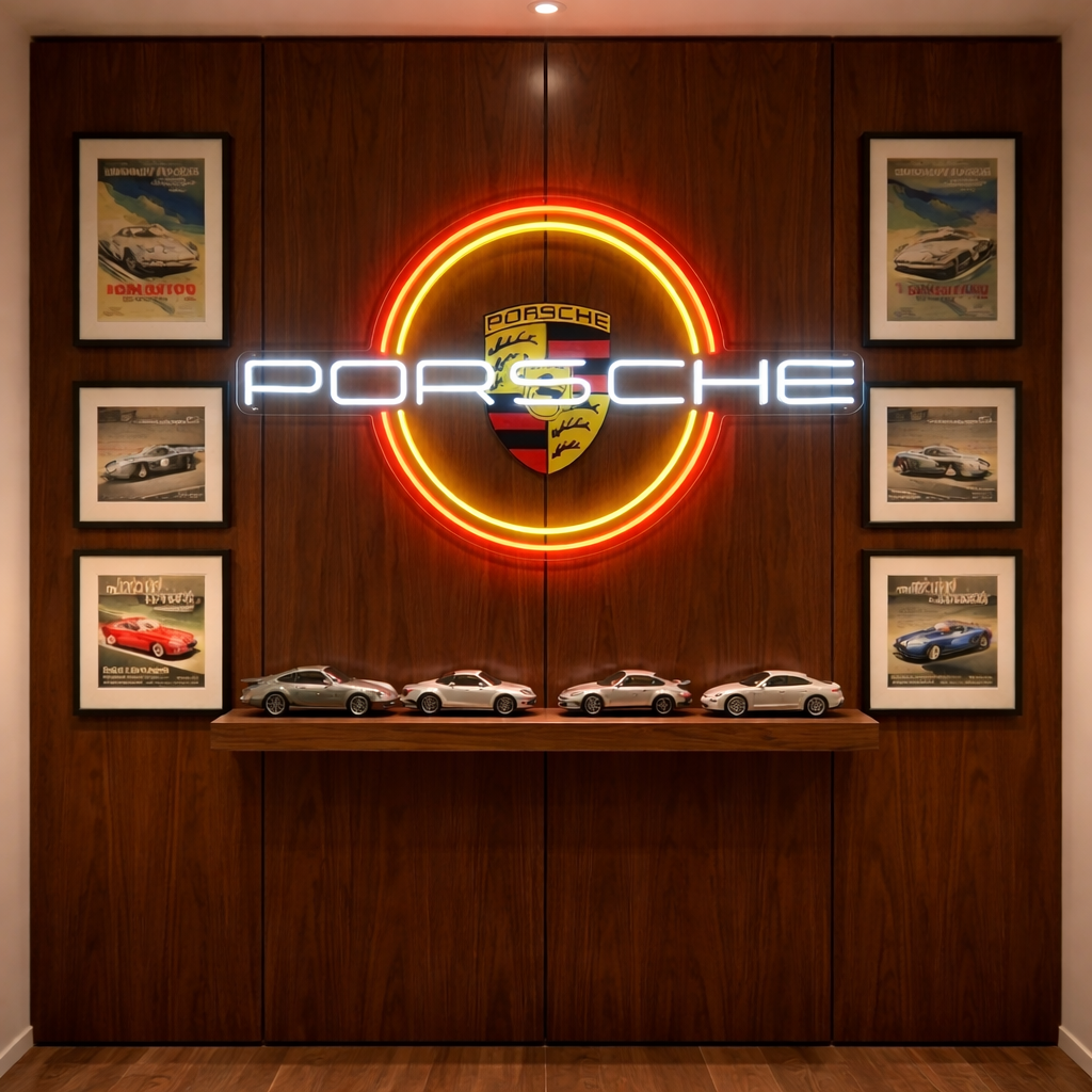 "Porsche-logo ympyrällä" Neonkyltti