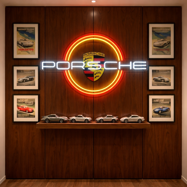 "Porsche-logo ympyrällä" Neonkyltti