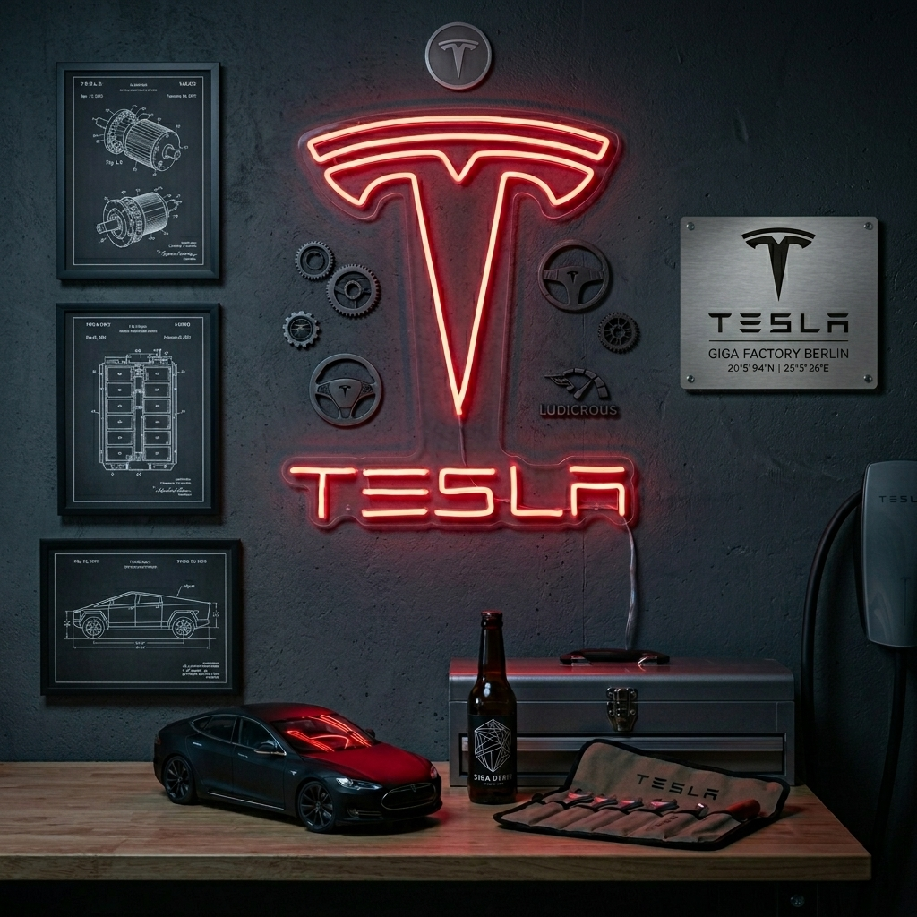 "Tesla Ja Auto" Neonkyltti