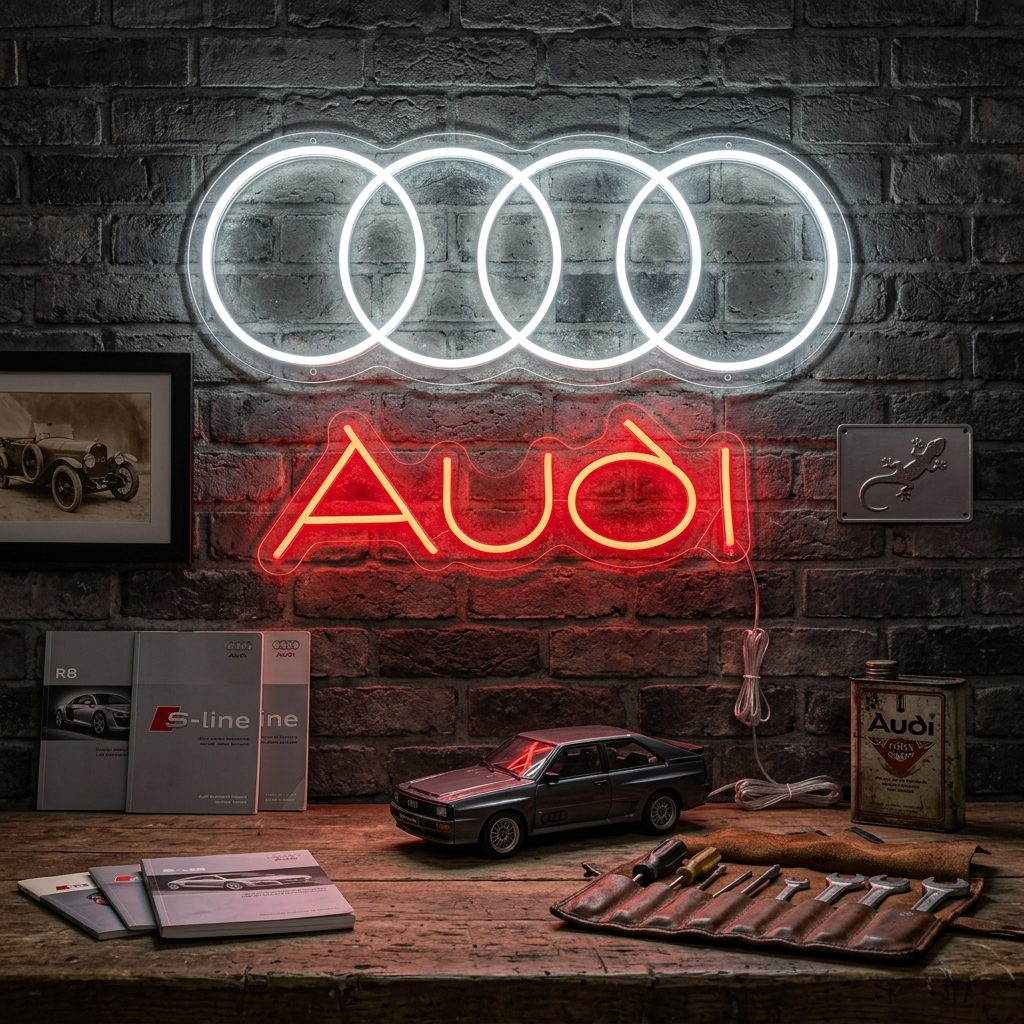 "Aud-Logo Neljällä Ympyrällä" Neonkyltti