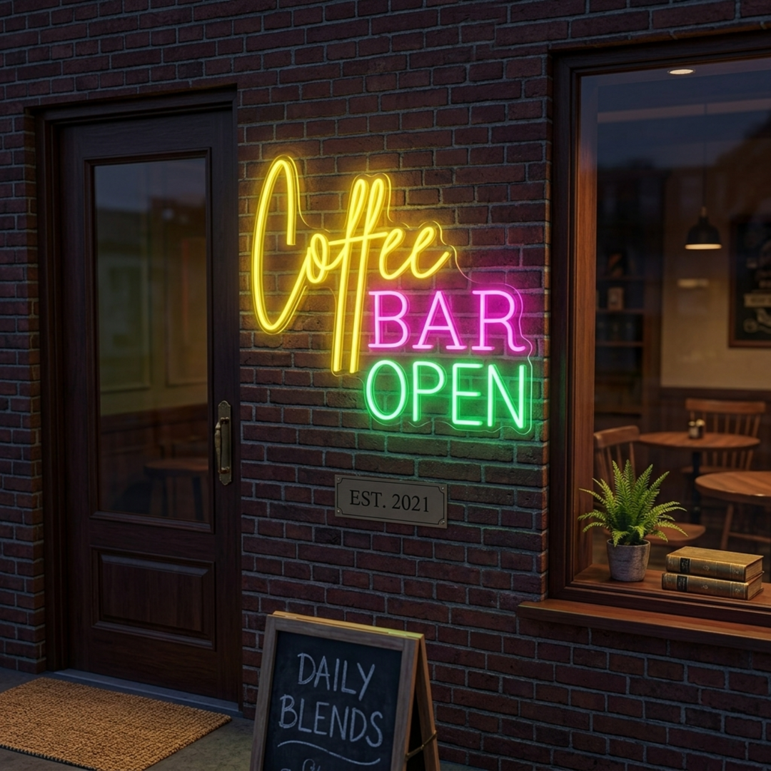 "Coffee Bar Open" Neonkyltti