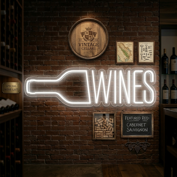 "Wine, Viinipullo, Bar" Neonkyltti