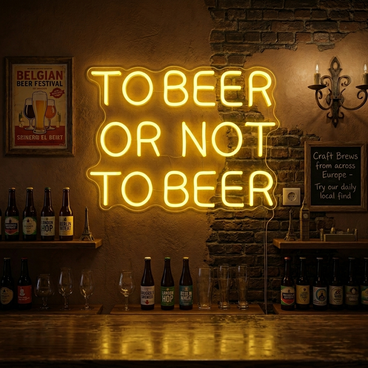 "Olutbaari, To Beer Or Not To Beer" Neonkyltti