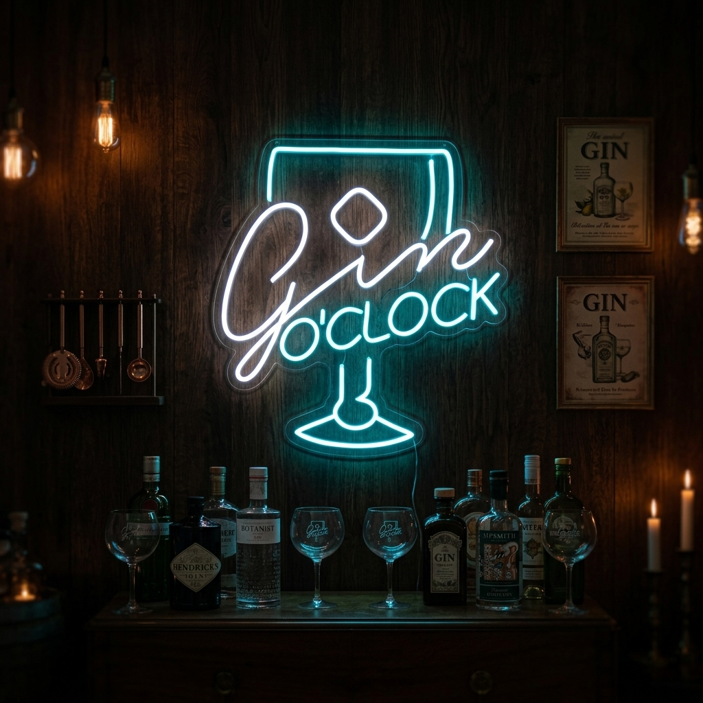 "Gin Oclock Lasi" Neonkyltti
