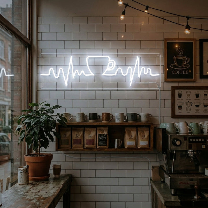 "Kahvi Sydämen Syke" Neonkyltti