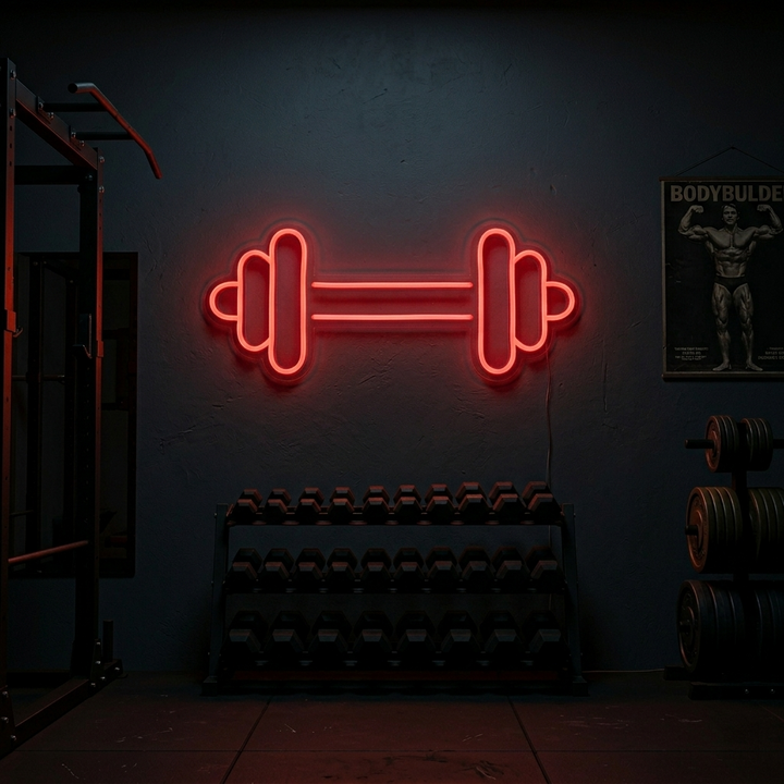 "Käsipaino Barbell Kuntosali, Kuntosali Sisustus, Fitness Sisustus" Neonkyltti